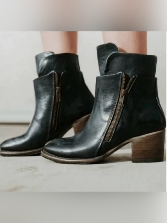 Freebird by Steven Shoes - Freebird by Steven | Womens Black Distressed Leather Dual Zip Clip Ankle Boots 7
